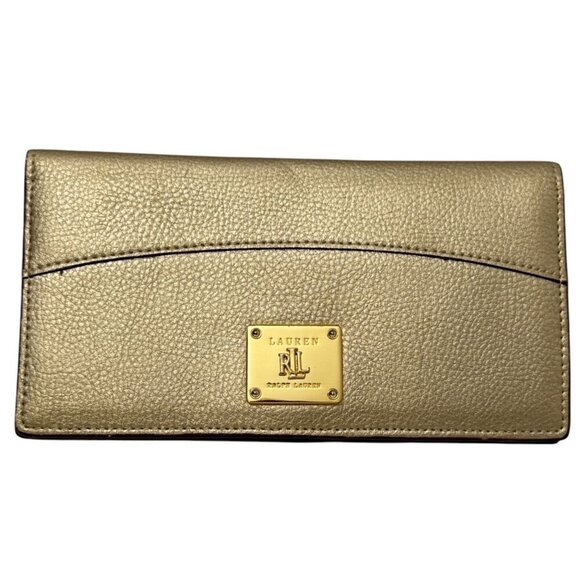 LAUREN Ralph Lauren Wallet Metallic Gold BiFold Logo